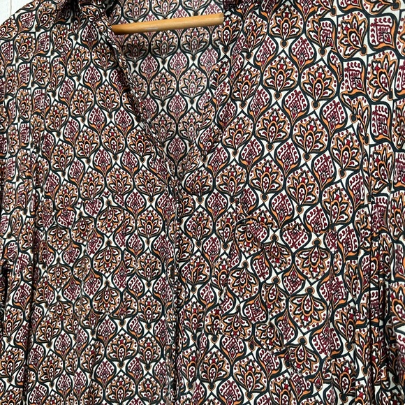 BOHO Mixed Print Rayon Long Sleeve Mini Shirtdress - Picture 12 of 16